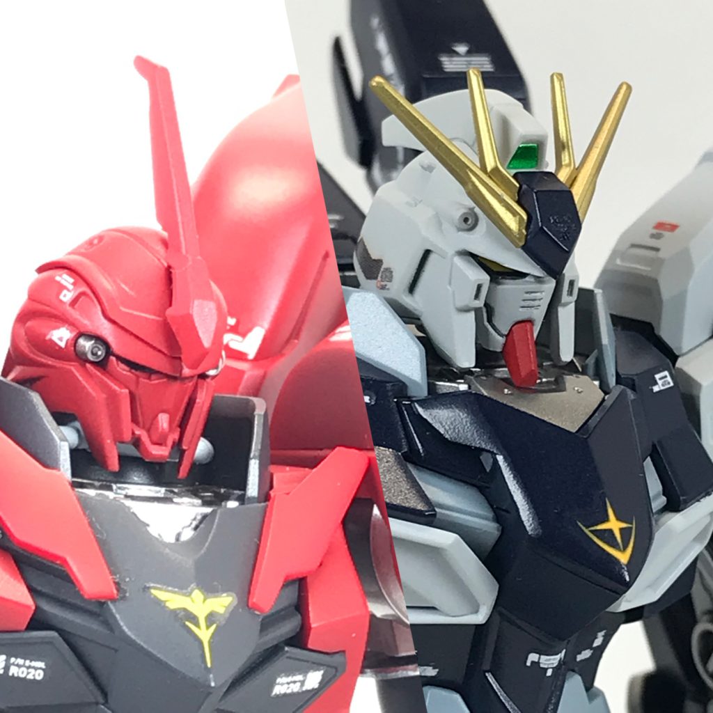 上半身のアップショットです。UC編でも両機を駆り、繰り広げられるシャアとアムロのドラマを妄想してます。