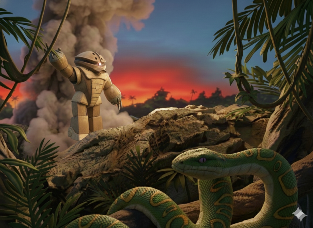 Nano Banana(GoogleのAI)に、例のシーンを3Dにモデリングして、こいつでアッガイのところ置き変えてくれって頼んだらこうなった。誰もポーズまで付けろといってないのに、このコはそんなに腕上がりません。体の向きもわざわざ合わせた写真上げたのに勝手に変えられてる。気をとりなおして、いつものメカサフヘビィからの水性ホビーカラーのレシピです。メイン茶: ダークアース > ブラウン FS30219体幹袖靴等:サンディイエロー(ダークイエロー) > ライトブラウン(タン)バックパック: ジャーマングレーグラウ > ジャーマングレーグラウ退色手の先: ミディアムブルー > ライトブルーモノアイ: 蛍光ピンク(ラッカー) > ホワイトモノアイレール: 水性の瓶の黒サフ今回、一番良く塗れたのは手の先です。靴等の黄土色の部分は、サンディイエロー がイエロー族を名乗るだけあって、めっちゃ塗りにくかったです、伸びない乗らない。この色、本来の用途の戦車とか無理じゃないですか?