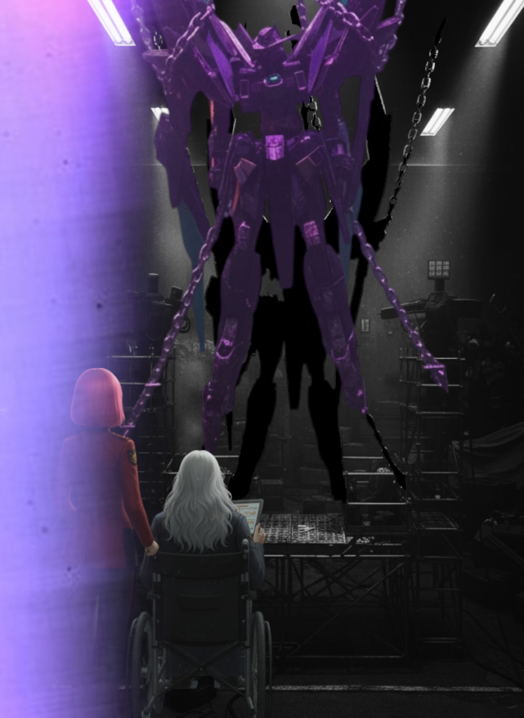 シロッコ「あぁ、やっぱり、素晴らしい 」サラ「 もう完成ですね」シロッコ「ぁあ、とうとう出来たよ、ワタシの疑問が一つ解けた日だ。 」サラ「疑問? 」シロッコ「 ワタシの可愛いガンダムだ」「ガンダムとは、何か?やっと分かったよ、、、、、 」サラ「今日で、そうですね、おわりですね。やっとおわりですね! 」 「ほんとうに、おわりですね!!」シロッコ「 ぁあ、ただ、 、、、」サラ「ところで、シロッコ様!今日何か変わっていることに気が付きませんでした? 」シロッコ「?なに?なんだ? 」サラ「 いつもと、違うじゃないですか、」 「ワタシ、思い切って、、、 」シロッコ「!!まさか?何かしたのか!? 」 「 ワタシの可愛い子に?!??」サラ「違いますって!ワタシ思い切って、、、 」ウゥーーッ!!ウゥーーッ!!!侵入者!侵入者!!ドドドッ!警備兵「 何だ!貴様ら!!!ババババババッ!!バババッ!!!シロッコ「何の騒ぎだ?! 」サラ「セッカチな奴らめ、、、 」ウゥーーッ!ウゥーーッ!ザッザッザッザッ!バーーーーンッ!!!「この施設は、完全に占領した! 」「 シロッコ!ガンダムを渡して貰う!」シロッコ 「 何故ココが、分かった?」 「貴様は、、、、 」