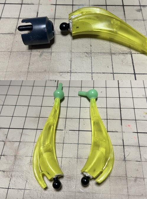 髪はフィギュアライズフミナの余剰パーツ(だったと思う)ダイバーアヤメの髪にズゴックの腕のポールジョイントを接着、その後パテで一体化。胴体との接続はリボルバージョイントで。