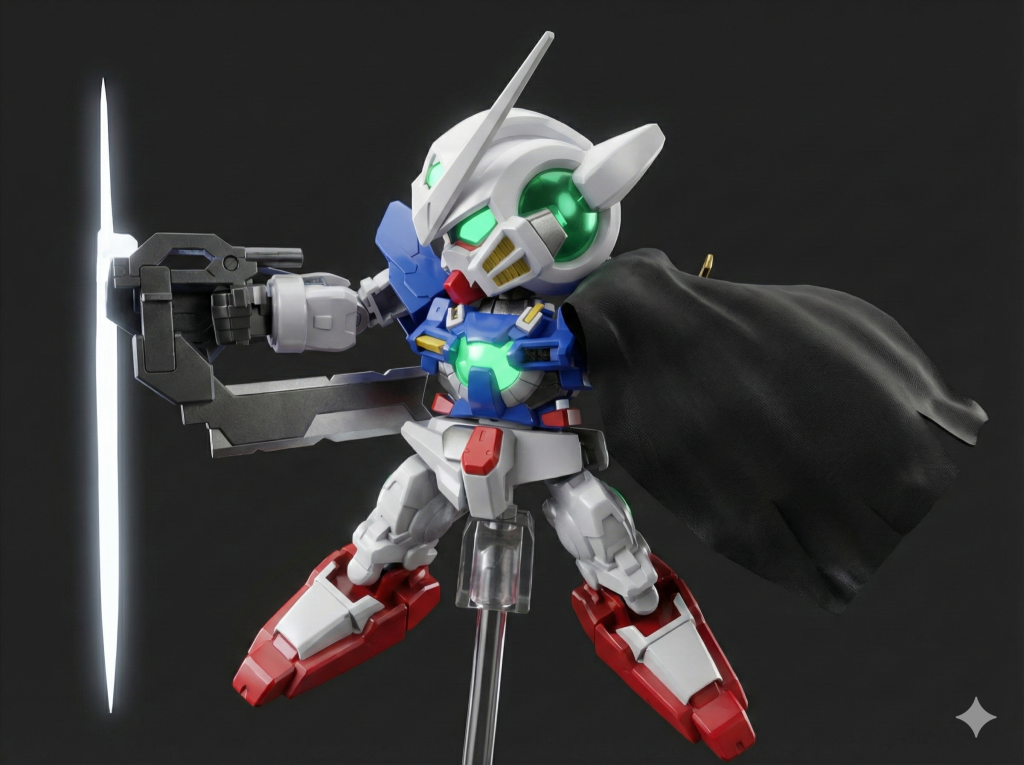 おまけその1。Geminiで3DCG風にと頼んだ生成結果。ダメージ箇所が綺麗になっちゃいましたがマントっぽくなってたり光ってたりと良い感じに補正されてて驚きました(zaku-kao2)