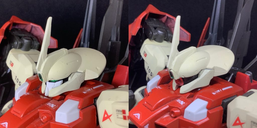 頭部カメラアイはツインアイと固定式モノアイの二種類から選択可能思ってたよりモノアイシールがデカかった