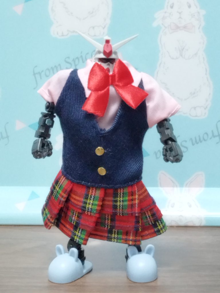 おっちゃんに着せてみた 頭　アンサンブル身体　Ｇフレーム　プロトタイプガンダムお洋服　着せ替えフレンド　エリーちゃん　ハイスクール靴　アニマルスリッパ