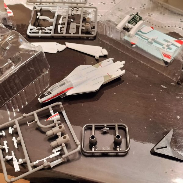 年末の買い出しに妻とスーパーに。アーティファクト、叩き売りしてないかなあ、やっぱないよねえ。GフレームFA8ストフリだけいっぱいあるなあ。いらないなあ。あ、1/144トムキャット!!やっぱトップガンだよね、ジョリーロジャーズはバルキリーのロイ・フォッカースペシャルだよね。1/144ならガンプラと並べられるじゃん?買い物かごへ(笑)トムキャット 700円ティックバラン 去年叩き売りで500円ティルトローター 789円そう考えると高いか…。でもいつか一緒にガンプラと飛べたらいいな。追伸自分で骸骨マークのジョリーロジャーズにしちゃおうかと思ったら、ガッツリ塗装されている半完成品でした。タンポ印刷っていうんですかね?高精度塗装がこんだけされてると、スミ入れ部分塗装しかできないかなあ。でもキャノピー透明でパイロットも2人付いているので、700円も、納得。RGゼータのウェイブライダーとかと並べてちょうどよい感じかな。(2枚目)