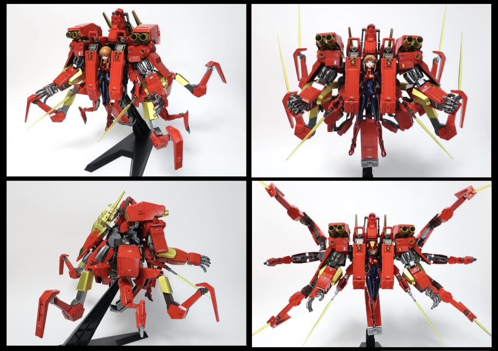 多脚形態。隠し腕を展開して蜘蛛のようなシルエットになります。バンイップブーメランの脚部が有能すぎて、500円で投げ売りされてた時いっぱい買っといて良かった！