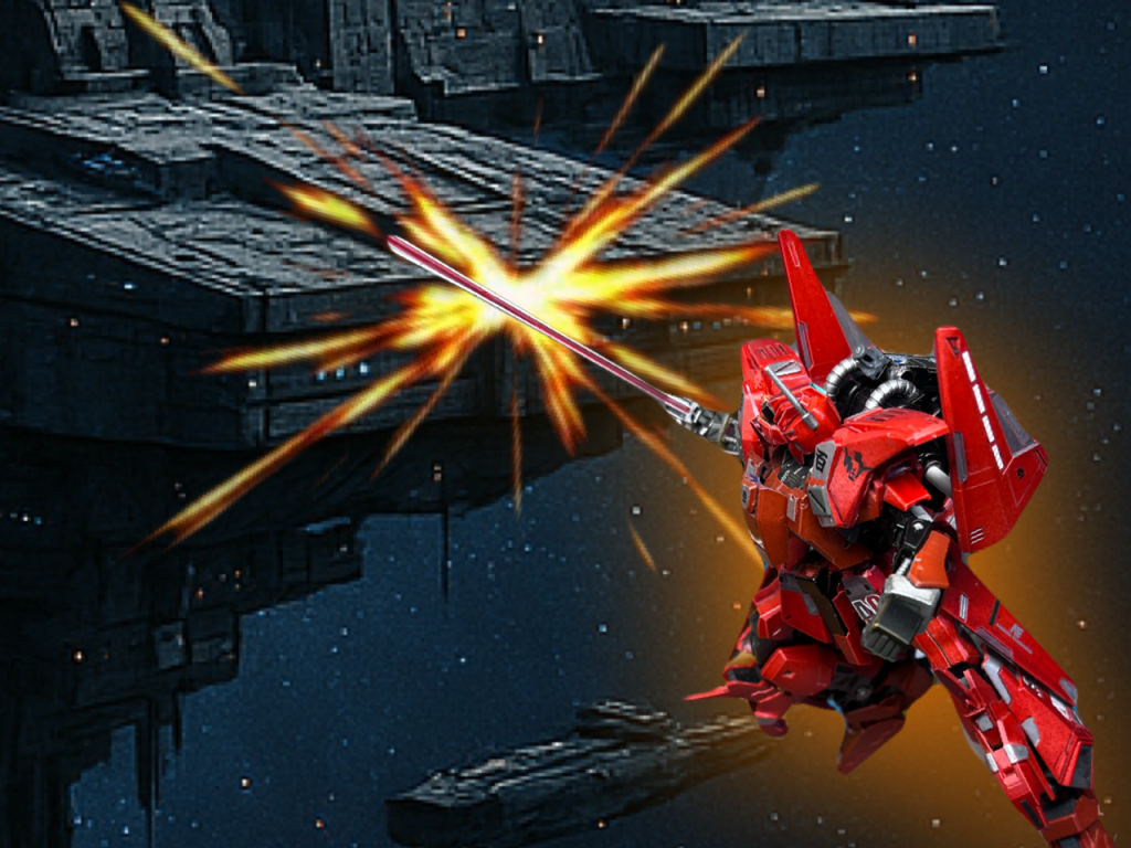 緋色月影舞刃(スカーレット・ストレート)を抜刀し、レゾナンスの管制部を切り、見事レゾナンスを破壊することができた。これらの戦闘データはのちの機体の設計にも生かされ、紅式はこの一見以来戦争を未然に防ぐ部隊ヌルに所属し、赤い閃光を宇宙に描き奮闘した。0096に機体各所に限界が訪れ、正式に使用を終了した。