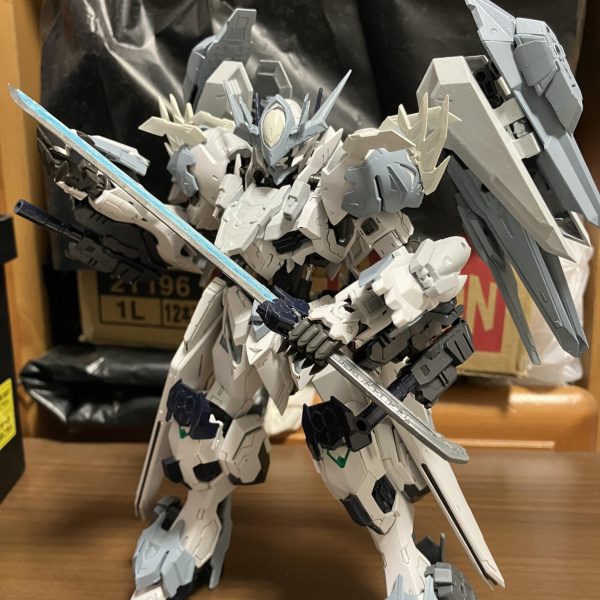 機体と専用武器の塗装がだいぶ進みました後は細かい部分の塗装とディテールアップ用のパーツとかを付けようか考えています完成まであと少し！（6枚目）