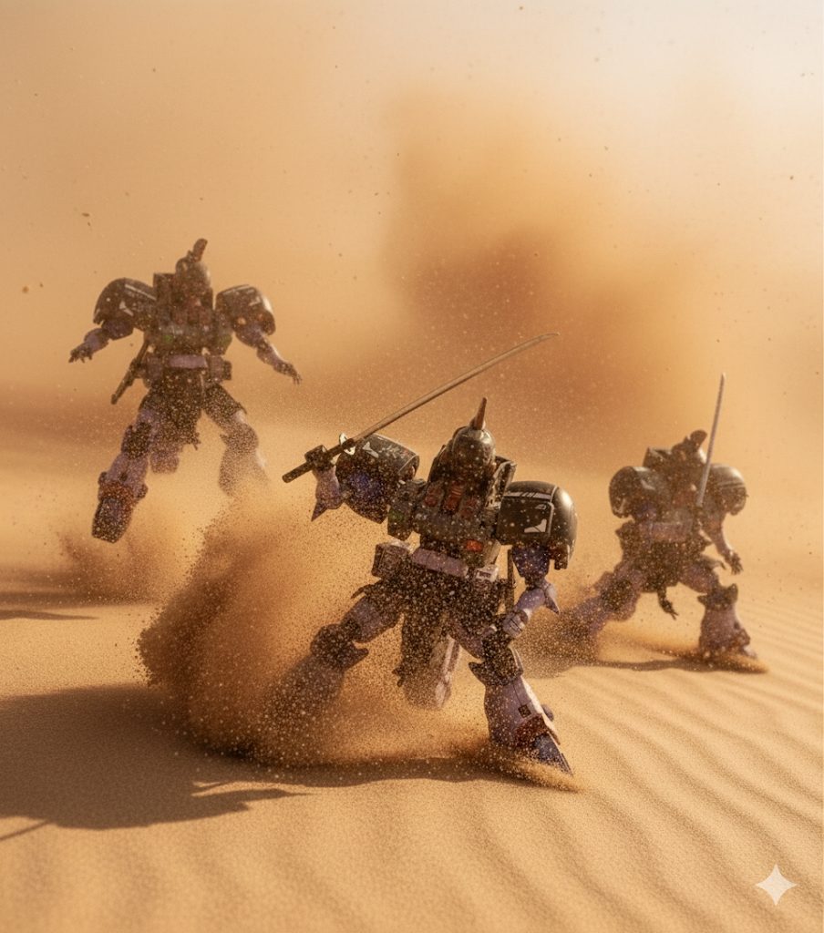 ネットによると本物の設定は果てしない宇宙の彼方、銀河系第237惑星アテロスにおいて、敵アゴン星のジドムに対抗するために開発されたウォーカースーツ05タイプ妄想設定はホリック共和国のモビルフォース・ジドムに対して聖ガイドス帝国がズクの後継機として開発したウォーカースーツ。ジドムのホバー走行に対して大腿部に推進装置を集中させて対抗できるようにしている。帝国がモビルフォースではなくウォーカースーツ且つ、05タイプと呼称したのは共和国との休戦条約に向けて軍事的なイメージを払拭するためではないかと妄想笑