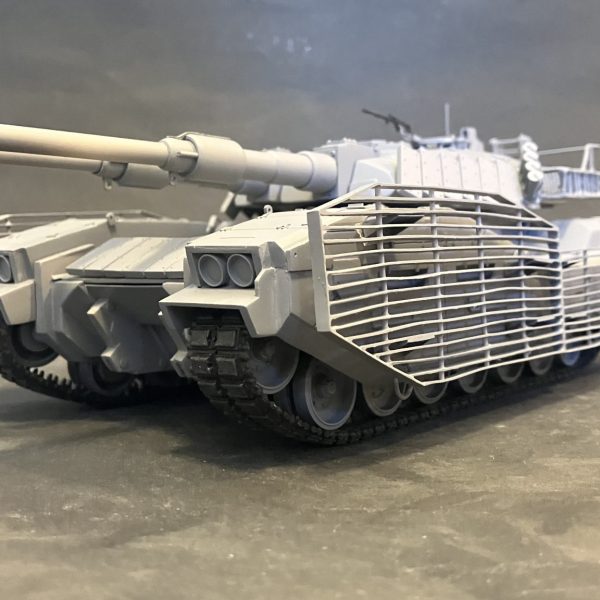 1/48 61式戦車　製作55〜57日目スラットアーマーを作り直してver2.0にしました(//∇//)杞憂だった、側面から見たらサイドスカートのディテールが見えなくなるかなと思っていましたが現段階で、そこまで見えないほどでも無かったです♪これでオキサイドレッドを塗装して本塗装しますψ(｀∇´)ψ（2枚目）