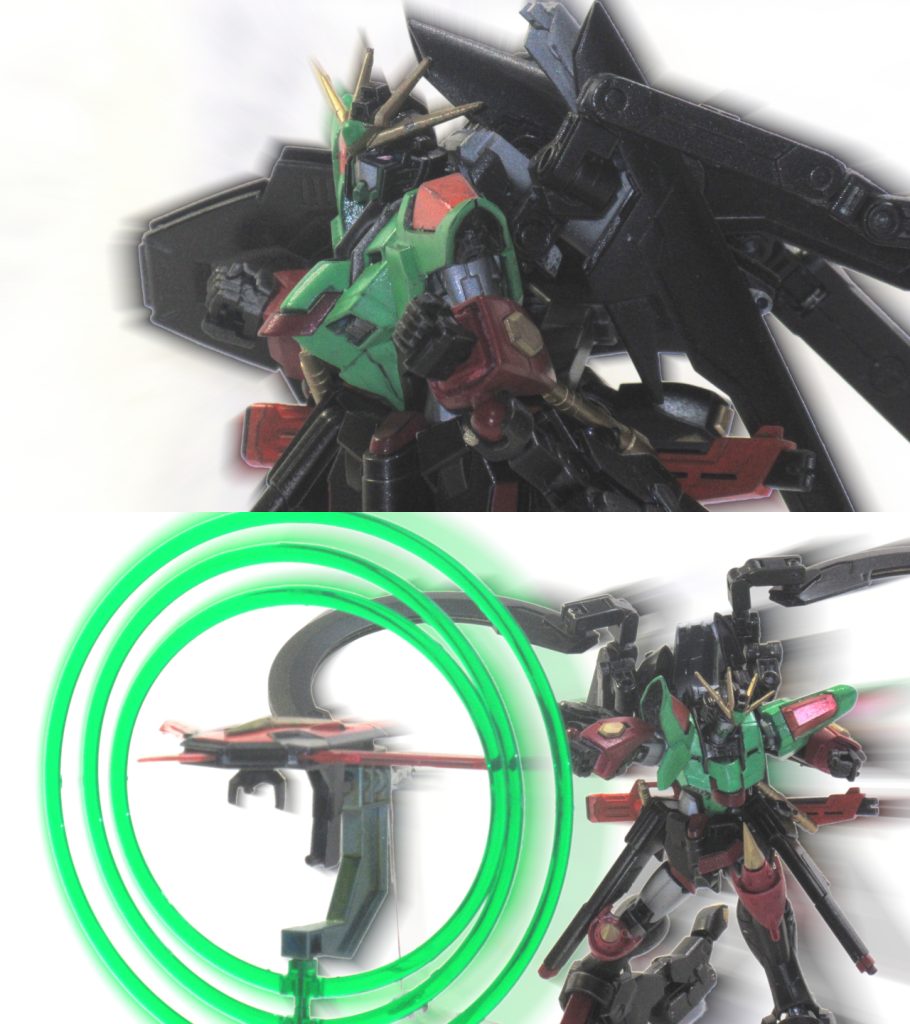 フラッシュエッジ・ファントム　RQM73 フラッシュエッジG-3ビームブーメランにオラージュ・ド・リューヌの軌道を同調させ、共に射出するという、こちらも「裏技」的な運用法。デストロイの胴体を一撃で貫通・崩壊させるだけの威力を持つ。&nbsp;　フラッシュエッジG-3の変形用フレームにヴォワチュール・リュミエールエフェクトパーツを追加。剛腕爆砕！