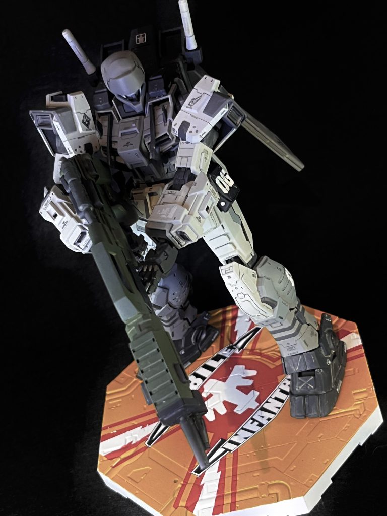 ガンダムアクションベースに自作の地球連邦軍機動歩兵隊軍旗のデカールを貼ってみました！ もっと知りたいですか？