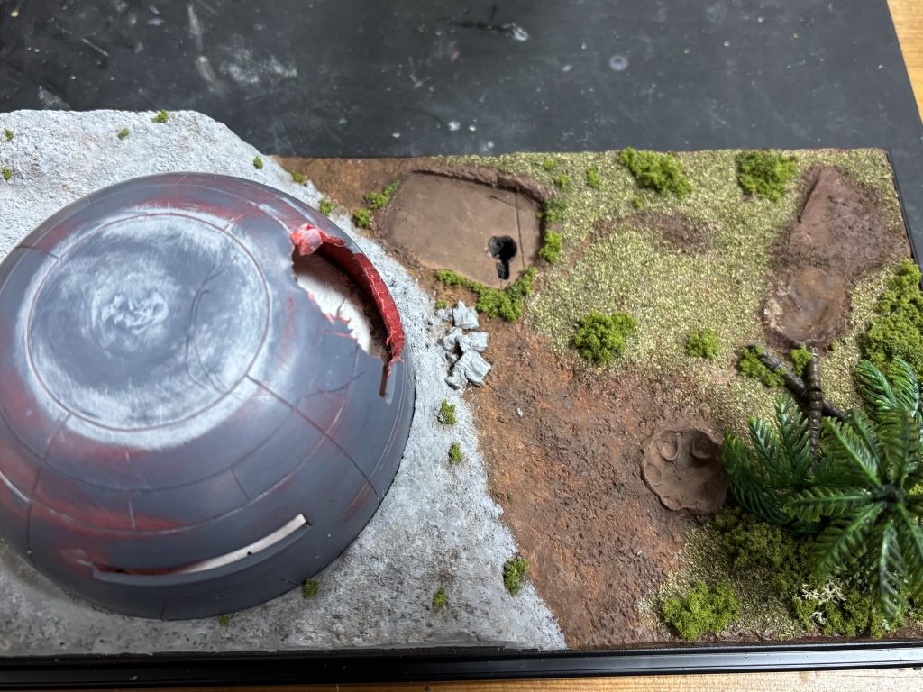 作品名：土台がほぼ完成❣️<p>アニメと同じただの岩場だとジャブロー感が薄れるので、半分は泥地🌴にしてみました✨ そろそろ、アッガイとトーチカの塗装に移るかなー🎵</p>
