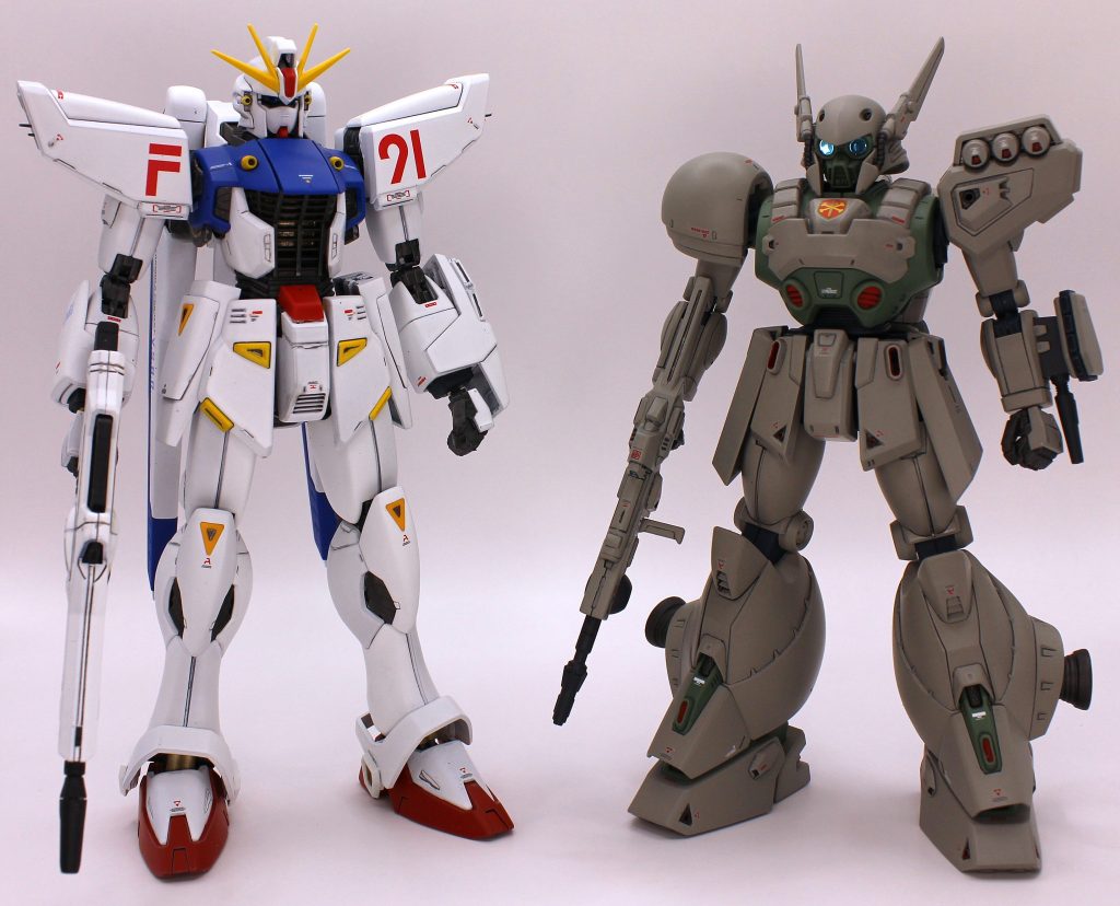 最後に同スケールのRE デナン・ゲー君と記念撮影です。F91の機体はガンプラやRobot魂等でも立体化が乏しい印象なので、デナン・ゲーを機に色々な機体を立体化して欲しいところですね。個人的には是非REかMGでベルガ・ダラスを出して欲しいです。古代スパルタ兵みたいなヘルメットがカッコイイですよね。最後までご覧いただきありがとうございました。