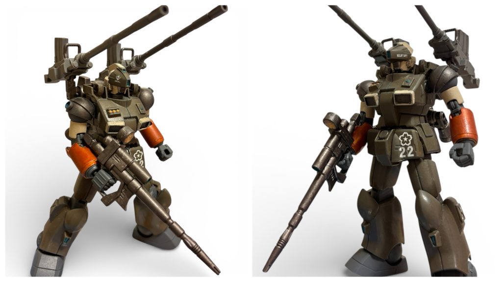 主役機は、今年最後に思いつきで作ってみました笑ガンキャノン対空防御戦闘試験型です。ホントは３部に出したミヤギのキャノンにする予定でしたが、紅白戦の内容的に、新作の方がいいかなと思い至り、ジャンクパーツをかき集めて作ってみました。３部でミヤギが乗っていたガンキャノンを、長距離砲撃により特化した仕様に改修したガンキャノンです。ガンキャノンですが、ガンタンクに近い運用をするのでしょう。最前線で接敵せずともキョウ・ミヤギの力が発揮されるように作られたという設定です。なんかキモいなーと思っていたのですが、色がなんとなくゴ●ブリっぽいから……！？笑でも、デザインは割と気に入っています笑以前ちょい出ししたヘントのジムスパルタンとかもいるので、こいつらでジオン残党とのゲリラ戦とかで１話くらいやってもいいかもですね。まあ、そのうちに笑全然関係ないですが、キョウ・ミヤギの異名は最初「炎の魔女」にする予定でした。火力高いし、シイコさん流行ってたし、ブギーポップシリーズ好きだったし。でも、今の「戦乙女」で正解だったと思います。……何の話ですかね笑今年最後の作品がこれで良いのか？笑ちなみに、ヒロイン投票の時にAIに生成させたチタのコメントにあった「スープ」の話は、このエピソードのことかと思われます。あと、チタとミヤギは出会って間もないので、まだ会話が敬語ですね。あと、最後のギュッとされてるミヤギがなかなかうまくいかず、何回も作り直しました笑&nbsp;クリスマスから年末に投稿した4.1部のまとめ動画はこちらです。最後にキョウ・ミューラーが喋りますので、イメージを崩されたくない方はご注意ください。