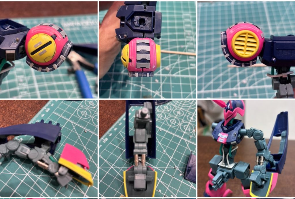 左肩、左腕の作業工程です。細かなところをディテールアップです。何故作業工程の画像をアップしたかって?バウンド・ドックってRX78やMS06のように印象深くないでしょ?完成写真見てもビフォアアフターわからないじゃない?頑張って手加えましたよ〜という自己主張です😆⭐️