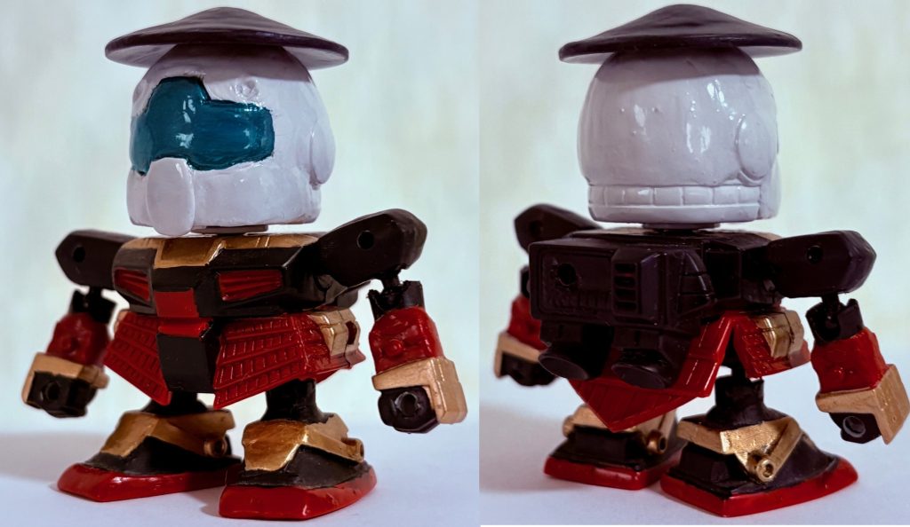 フロントビューとリアビュー。頭部以外はそのまま武者頑駄無の軽装タイプなので説明は割愛する。