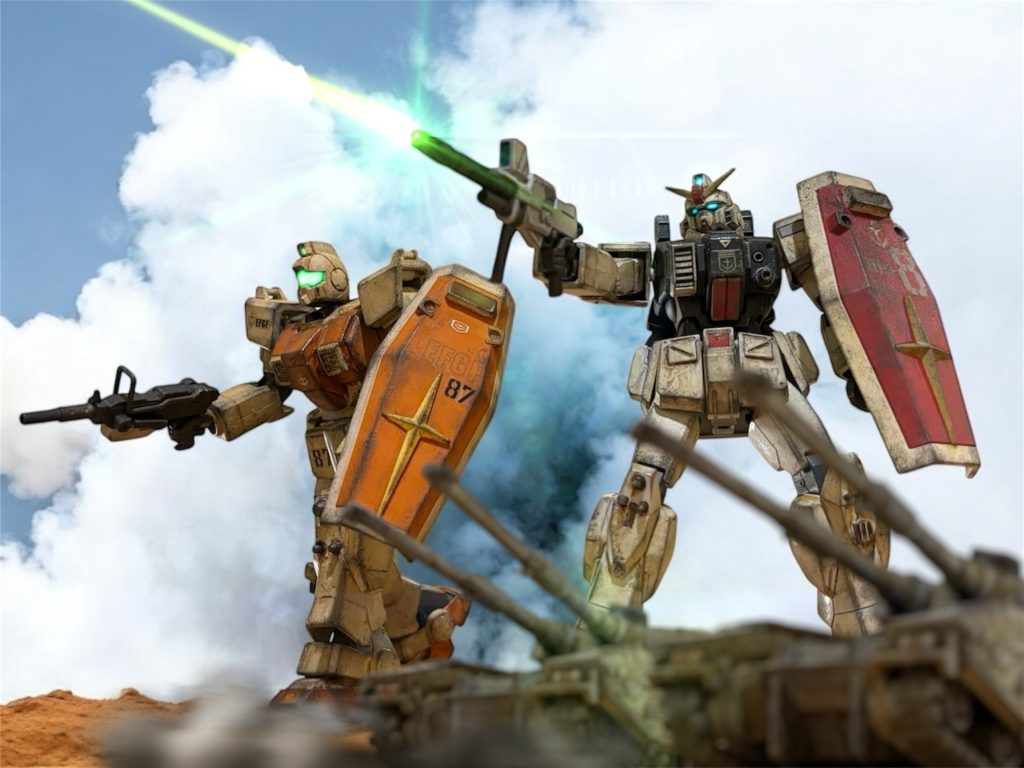 厳密には今年作ったものではありません。ガンダムは昨年中に作っており、ジムに至っては１０年以上前に作ったものです。ジオラマ仕立てにするのに、今年の２月までかかったので、２０２５年の作品と思っています。シャドウファントムも、この２体のジオラマからイメージが膨らみ、始まったシリーズです。シールドは、MSイグルー2と、近藤和久先生の漫画がカッコよかったので、ガンダムシールドになっています。ジオラマも多くの方からご好評を頂戴した、思い出深いキットです。この２機は、２機でひとつのセットだと思っています。ウェザリングは当時はやりすぎたと思いましたが、見慣れるとむしろ最近作ったキットが物足りなく感じます笑&nbsp;&nbsp;お気に入り作品その４　陸戦型ガンダム現地改修仕様