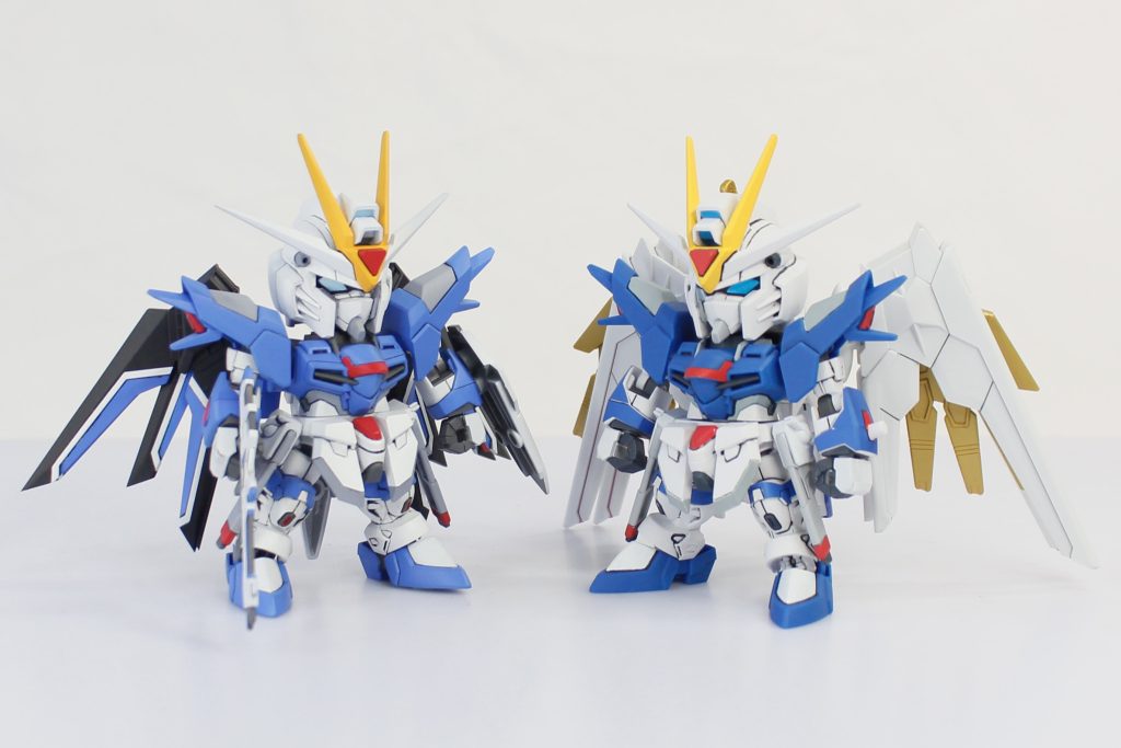 この設定は文章としては存在しますが、対応する設定画はありません。元のカラーリングを維持したまま組み合わせてみましたが、やはり少し無理がある印象です。この組み合わせを成立させるには、ライフリかプラディフェ、どちらかのカラーリングを変更する必要があるかもしれません。