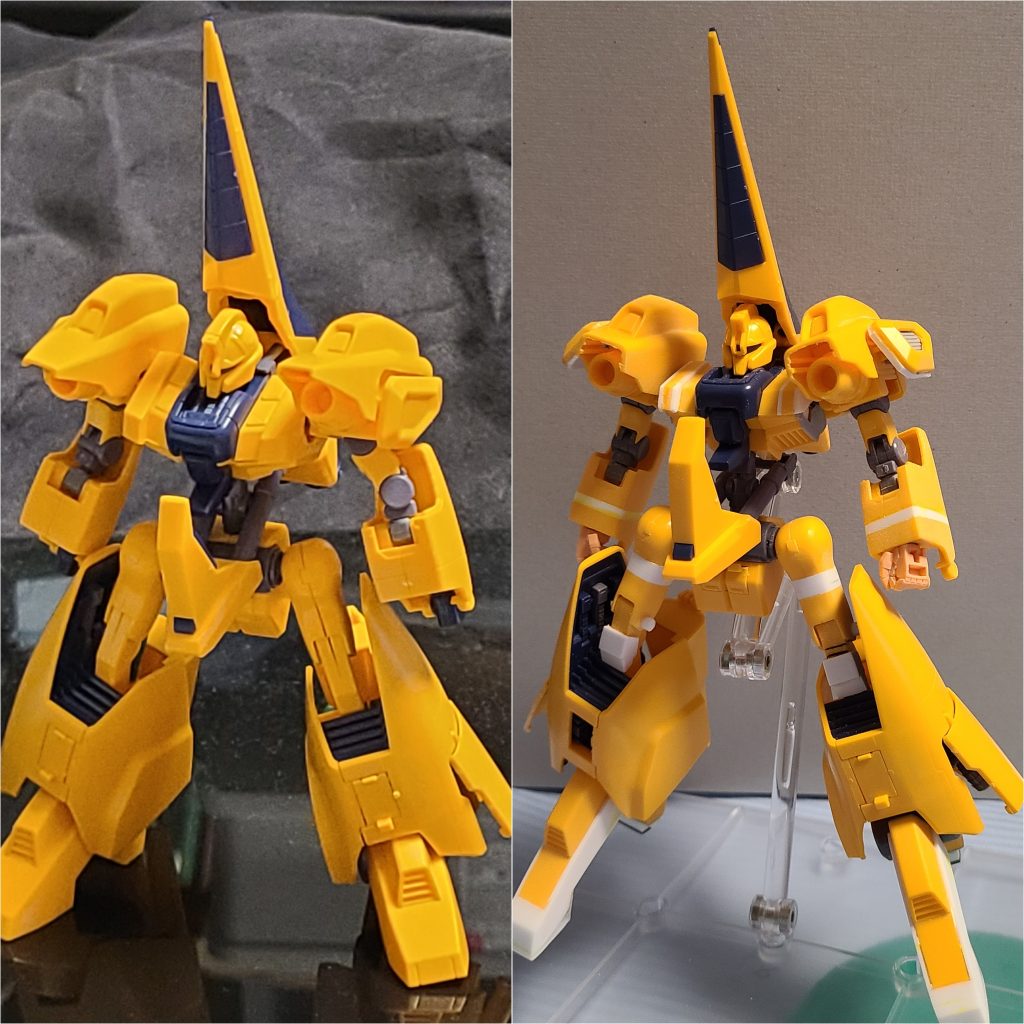 プロポーションの改修は大まかに、胸部の幅詰め、太ももの延長、膝アーマーの新造、足の形状変更、下腕の幅詰め&延長、頭部の形状変更、ハンドパーツの交換等です。