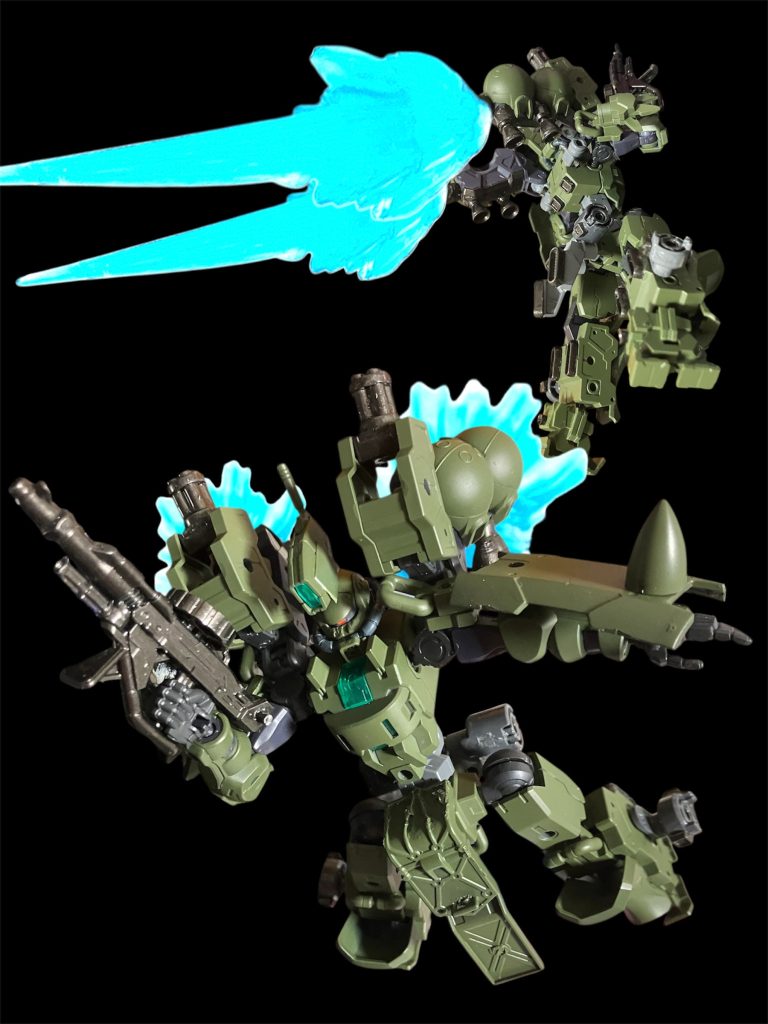 GQザクの太ももをベースにした大型ガトリングブースター^_^本来は宇宙用だが、地上でも短時間の滑空が？