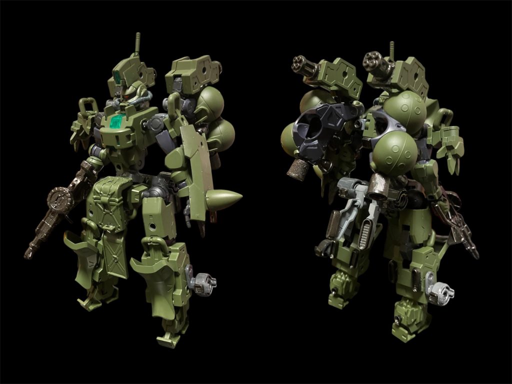 ザク・ケンティマヌス^_^Lキャノン・ディテクターと同じく30mm小型可変機をメインにGQハイザックのパーツでミキシング^_^クレオスNATOカラーをメインで塗装^_^