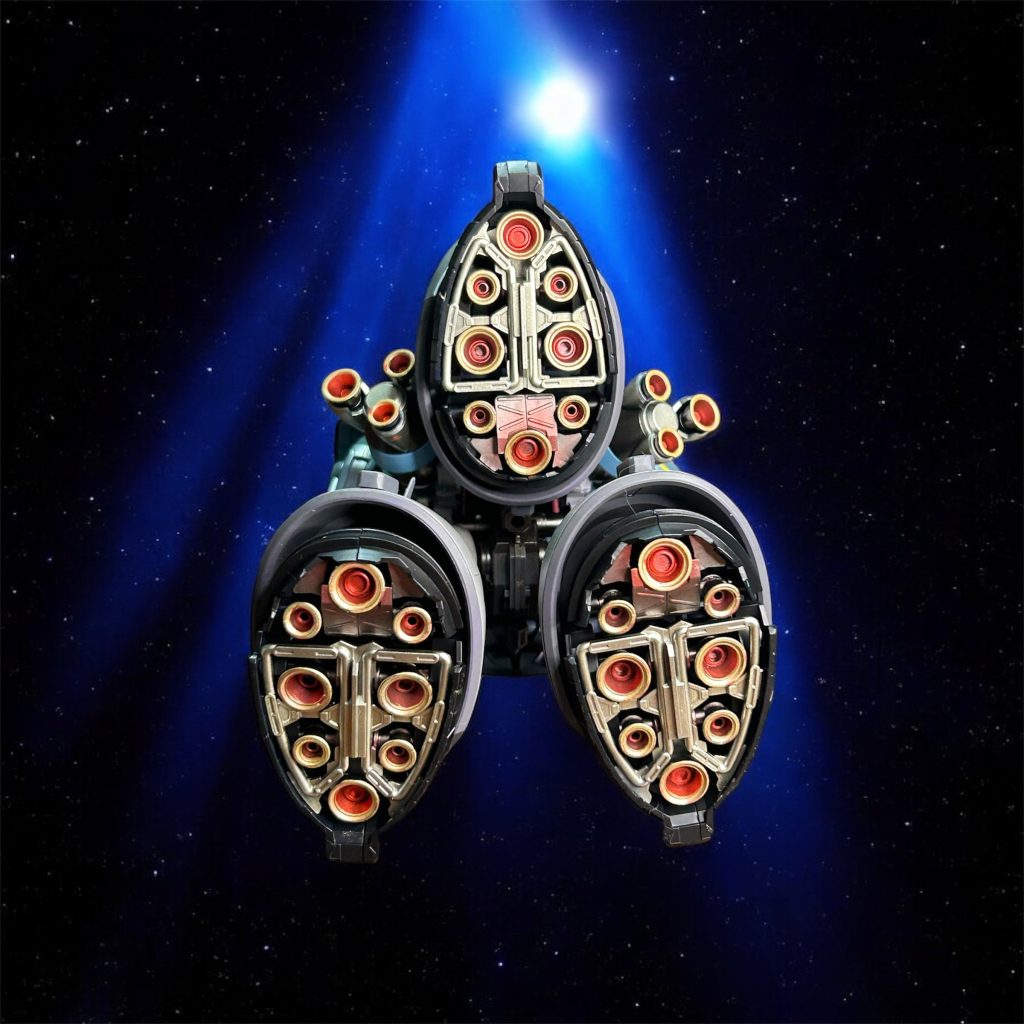 バーニア内部はプライマリーメタリックレッド、上部はシルバー、外部はガンメタルです