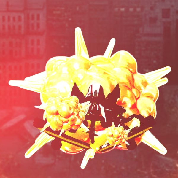 一斉射‼️撃てっーー！！！その場にいるMSから銃弾とミサイルが飛ぶ^_^閃光とともに爆発の光が当たりを埋める。煙の下、姿はなかった。他、倒したか？・・・だが上を見ると、煙にまとわりつかれつつ・・・異形は健在だった。・・・ウィスタリオとやる前の小手調べといこうか・・・人の呟きと共に・・・異形が形を変え始めた・・・・（4枚目）