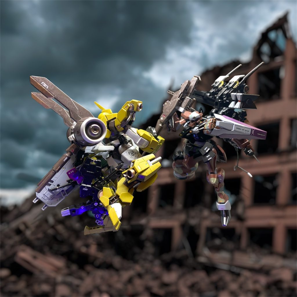 オルコットが接近戦に切り替えようと構えたアーミーナイフを、チュチュは咄嗟にライフルで受け、2機は組み合う。「地球番長…アーシアンが何故ブリオン社のワンオフ機なんか駆っている？雇われたのか？」「んなわけねーし！あーしは地球寮の後輩たちにちっとは良いとこ見せてやんねーとって、土下座までしてMS借りてきてんだ！」「なるほどな。なら、その機体、傷モノにならないうちに返したほうがいいんじゃないのか？操縦技術と機体性能は釣り合っていないようだ。」「うっせー！！おっさんこそ、よく見りゃつきはぎだらけのポンコツの機体じゃねーか！ようやく動けるようなMSでこんなところ出て来て、怪我しねぇうちに帰んな！」近距離通信での挑発的な応酬の後に、シメールヴォルフは再び距離をとり姿を隠す。「技量はまだまだだが、拳を通して伝わってくる熱量が本物だという事は分かったさ。アーシアン同士が潰し合うのは本懐では無いが、こちらも背負っているものがある以上、勝って先に進まなければならない。アーシアン、とりわけ難民たちの権利保証は未だに軽んじられているのだから。」