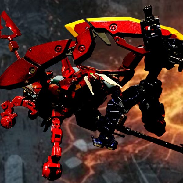 重装甲の前に弾の雨が弾かれる。圧倒的な鋏が腕の関節と装甲を挟み潰しつつある。キシキシッがギシギシッ、グィシャッグイッシャからのガガガガガッに変わりつつある。・・・と思ったら影が！？ぶちかましで吹き飛ばされた蠍の前に現れた巨人。エ、エヴォルブ！？起動したのか？返事はなく蠍に特攻こむ巨人と飛びかかる蠍。怪獣大決戦、始まる‼️（2枚目）