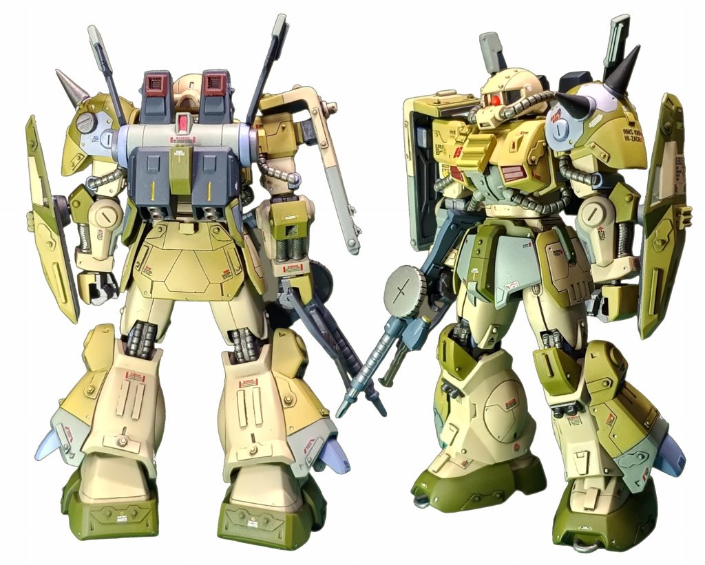 脳内設定は、以前投稿したエコプラGUNDAM Mk2の僚機。中東の寂れた基地にてIke主任のカスタマイズが行われます。Ike主任:ハイザックってなんだがブリーフパンツを履いているみたいだな🤔・・・補強ついで取り換えよう。