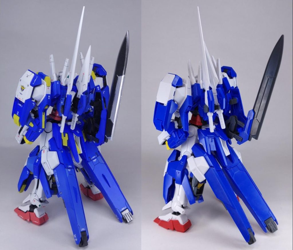 素組みとの比較です。イエローに関しての色分けが素組みのままだとほとんどされていなかったので、塗装をして最後に組み立てたときは「おぉ、これこれぇ！」となりました。最後の組立の瞬間は本当にテンションが上がります。