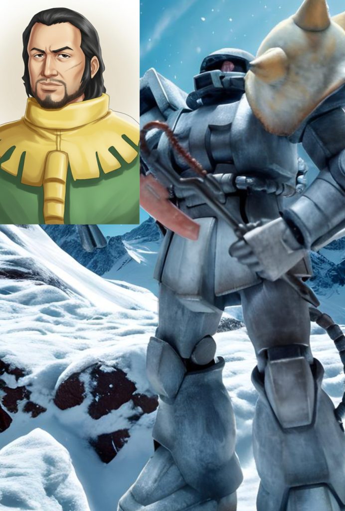 ザクのパイロット、バリー・ボゥ中尉。連邦との戦いによって彼の小隊はほぼ壊滅状態であった。彼は次の戦闘で己の命と引き換えに全ての決着をつける覚悟をしていた。