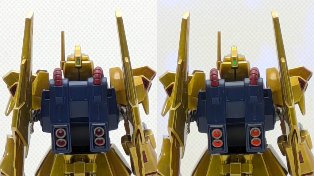 あとは背面カメラとバックパックのスラスター部分も光るようにしてます。