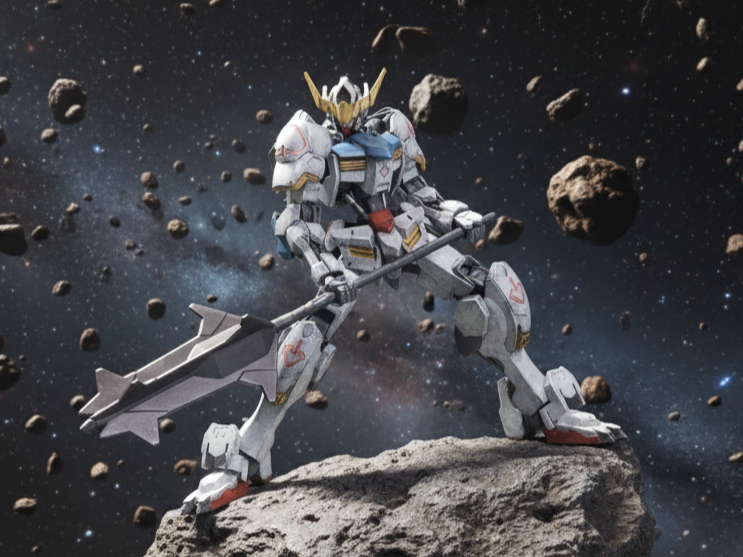 AI加工2点目。こんな小さな隕石の上に立つ事が可能か謎です。第4形態、初披露は(たしか)宇宙だったので宇宙。