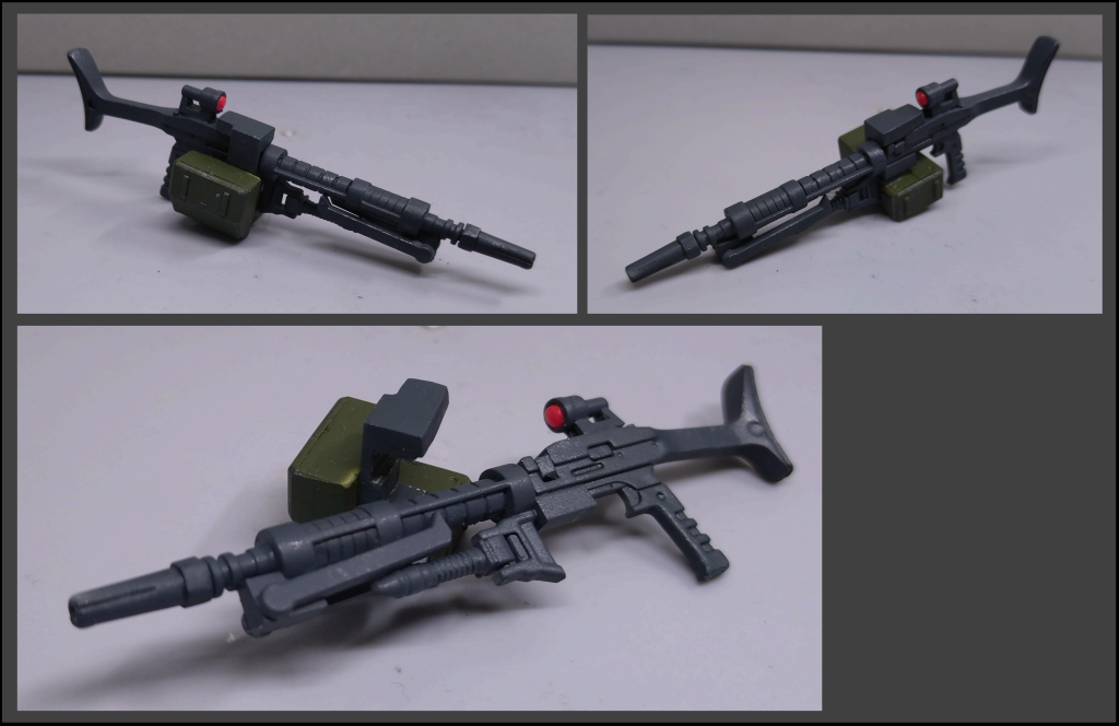 M-120MG ザクマシンガン軽機関銃仕様ボックスマガジン化と銃身の延長で火力が強化されたザクマシンガン。サイトと銃身が水平に備えられ、従来品よりも高精度で射撃が可能である。