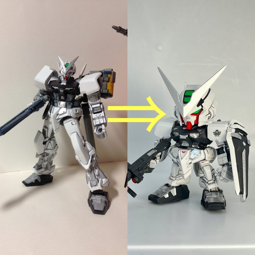 実は10年前以上前に旧HGのアストレイでやっていたのですが、今の自分の技術で作り直してみたいと思い、お手軽なSDEXでセルフリメイクしました。