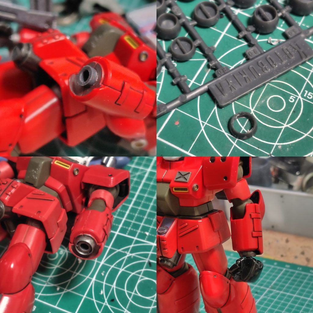 手首のポリキャップの取り付け位置を間違えたまま接着してしまう痛恨のミス(gundam-kao9)丸モールドをくりぬいてカバーっぽくしてごまかし...。