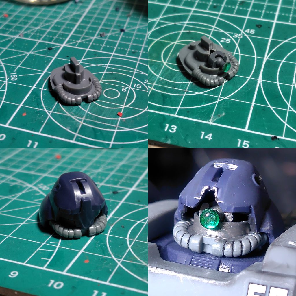 モノアイはボールデンアームアームズのボールジョイントを使って改造。裏にラピーテープを貼って反射力アップ。