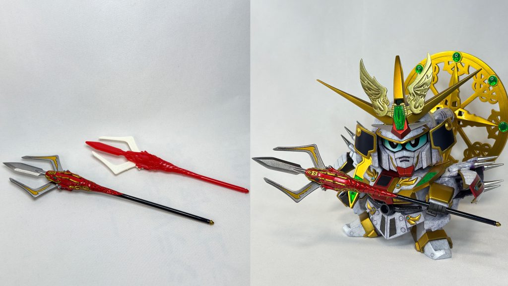 龍王神。全体的に短いように感じたため、柄の部分をプラ棒で延長しています。刃先部分はプラ板でシャープ化しています。