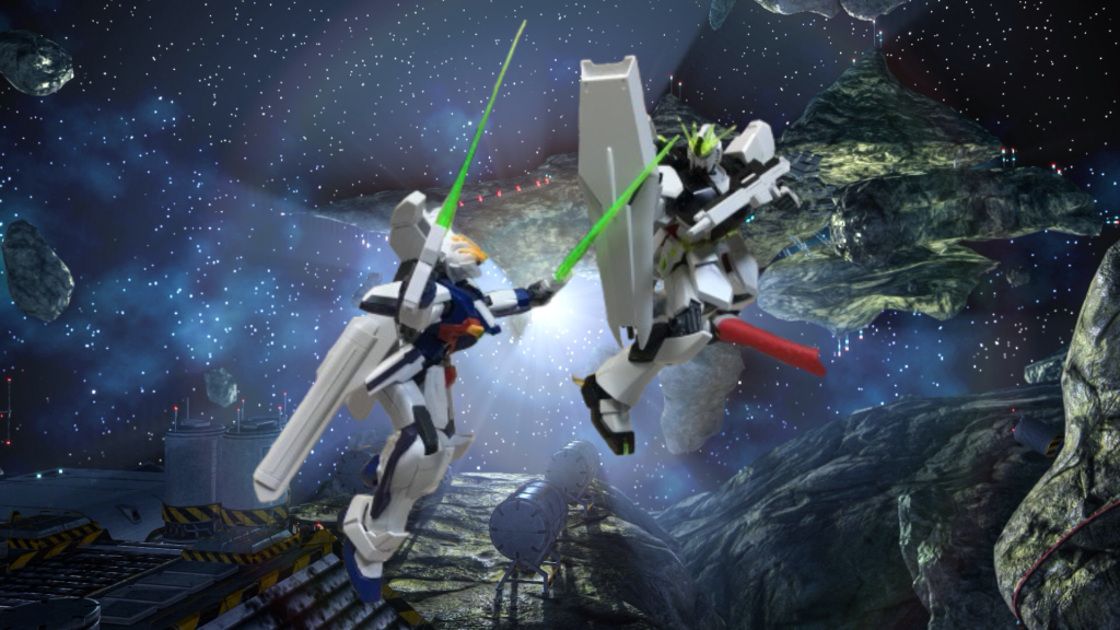 宇宙でガンダムXディバイダーがνガンダムを攻撃しています！