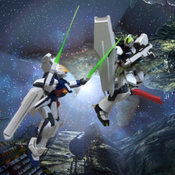 宇宙でガンダムXディバイダーがνガンダムを攻撃しています！