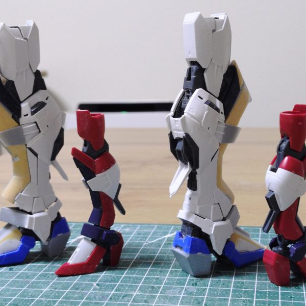 足回りの製作が一段落つきました〜。だいぶフリーダムのディテールを残しつつイモジャに変貌させれました。膝を太ももから繋がる滑らかなラインにアレンジしてます。お次は腕部💪（3枚目）