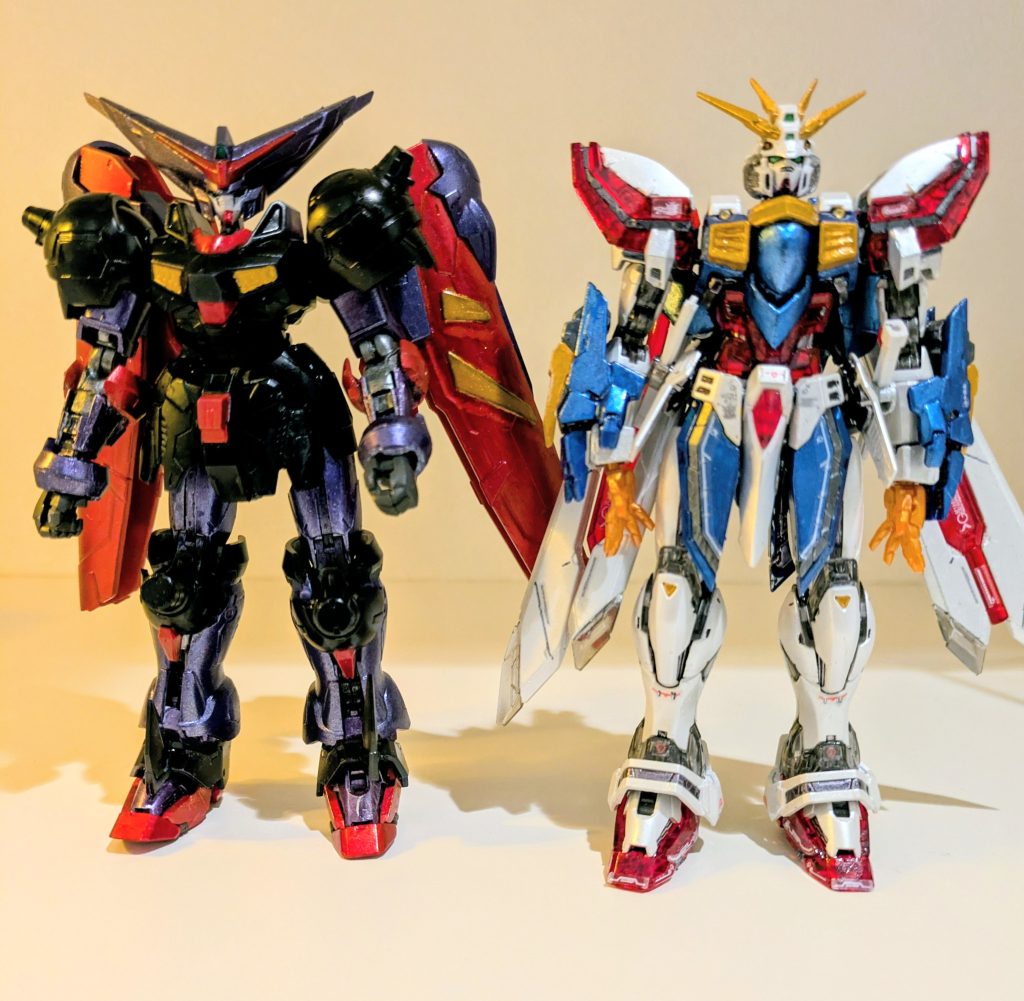 大きさ比較RGゴッドガンダムとほぼ同サイズ写真では分かりづらいですが、気持ちゴッドガンダムの方が大きいです。&nbsp;カラーブラック:ディスペイ Dspiae MK-01 水性アクリルマーカー ブラック [プラモデル用塗料]パープル:ブルーDSPIAE　メタリックカラーマーカー　メタリックインディゴブルー✕DSPIAE　メタリックカラーマーカー　メタリックレッド　比率3:2ゴールド　DSPIAE　メタリックカラーマーカーメタリックイエローレッド:DSPIAE　メタリックカラーマーカー　メタリックレッド&nbsp;