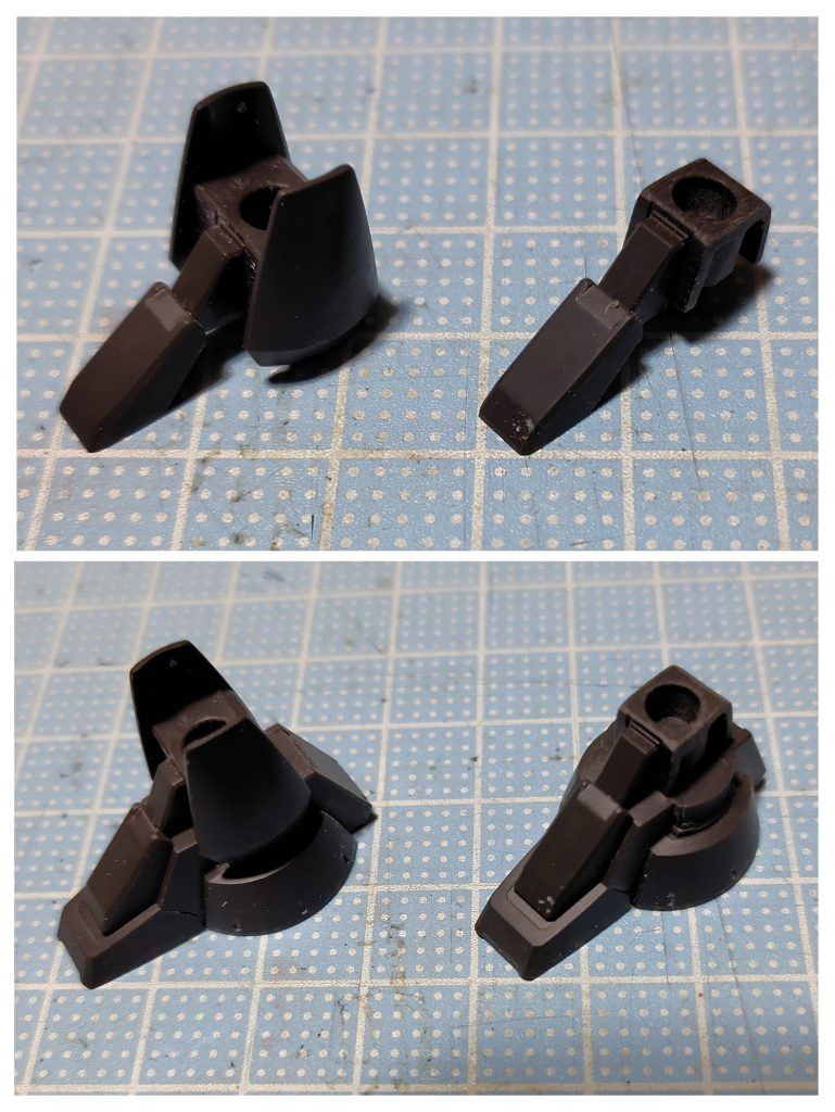 使用した足パーツ左右のカバーをカットして隙間に入る様に加工&nbsp;