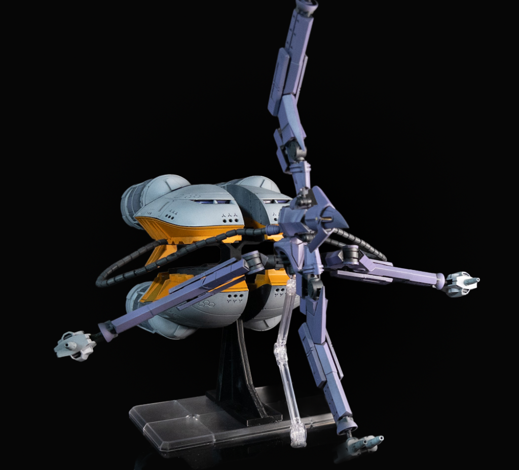 変形中間シーンも再現してみる四分割したブースターパーツは MS形態・四分割形態・MA形態の３つのジョイントパーツをそれぞれ自作することで各形状を再現可能