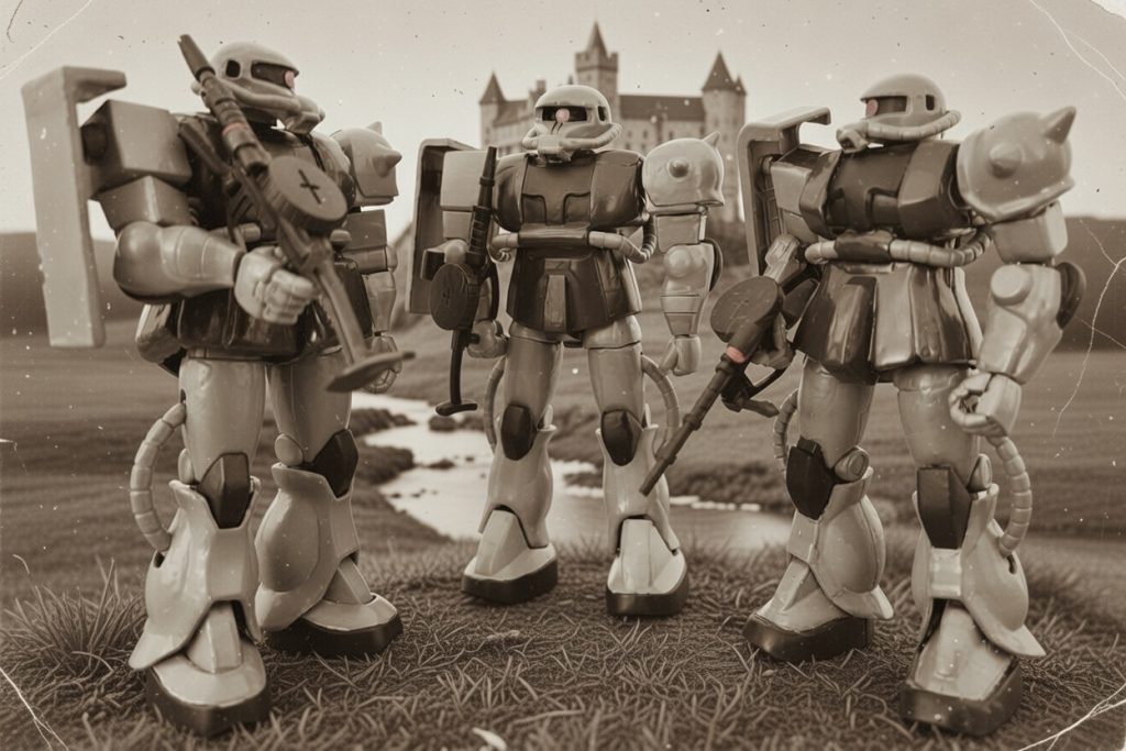 おまけ。ルジャーナ領で撮影されたボルジャーノン（ザク）の写真。後ろの小高い丘には古城がそびえ立つ。