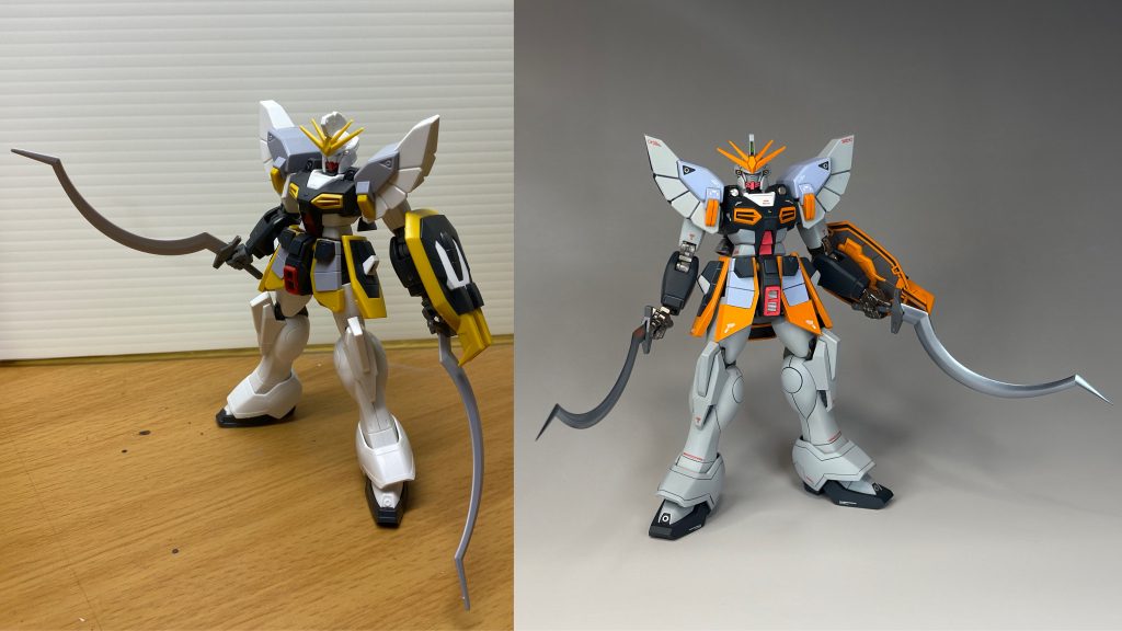 以下、改修点になります。・頭部はスジボリを掘り込み、ほおあてを整形。・太ももを一回り太くし、少し延長。・上記に合わせて前だれを少し大きくしています。その他、表面処理等の基本工作。