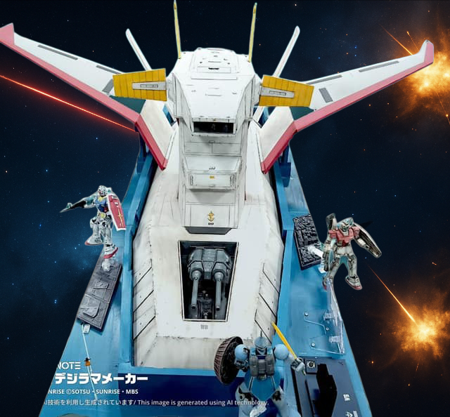 1/144 ホワイトベース デジタル背景によるスケール表現