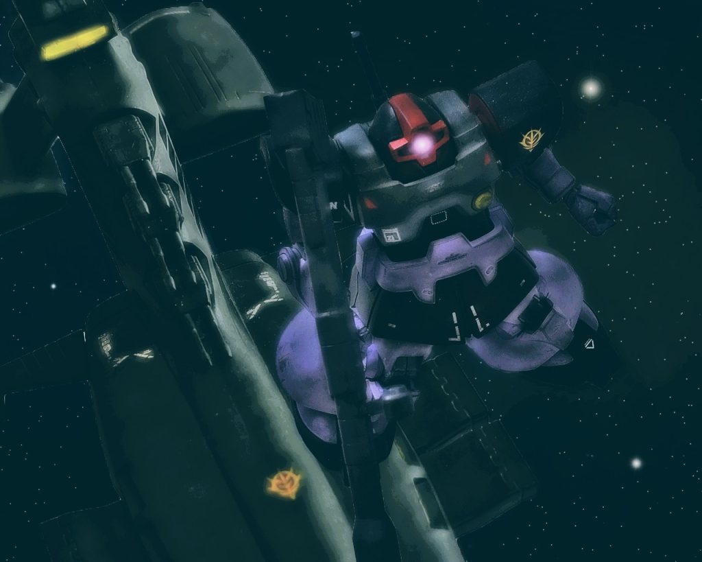 「あれは…、爆発光?」ガトーの新型機テストの為に共に来ていたリック・ドムのパイロット、カリウス伍長は11時の方向に小さく光る球を視認した。そしてまた一つとその光は徐々に大きくなる。(…この光は戦闘だ！)