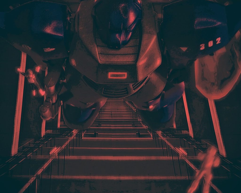 「スクランブル(緊急発進)だってよ!!ゲルググ発進急げ!!」整備兵達はゲルググに繋いであったケーブル類を外し機体から離れていく。ガトーは各計器とシステムチェックをこなすとカタパルトデッキまでの移送を待つ。(確かに操縦系統はザクに近い、…だがエネルギーゲインは桁違いのようだな)ビーム兵器を運用可能としたゲルググは現行のジオン軍量産機としてはトップクラスの性能を誇る。今回、慣熟飛行が目的であったガトーのゲルググには試作型の大型ビームライフルが用意されていた。量産機に装備されているものと違い、威力や射程は上回るがその分リロードに難がある。「カリウス、聞こえるか？」ガトーは無線で呼びかけた。「大尉ですか？、今爆発のような光が前方で…」「私も出る、我々2人で向かうぞ」「例の新型ででるのですか？」「今はそれしかない。だが案ずるな。この機体、悪くはない」「大尉が仰るなら余計な心配は無用ですね」「雲外蒼天、困難である程その先にしか見えない景色というものがある」「了解しました、お供させていただきます！」カリウスはこのガトーの言い回しにいつも鼓舞されてきた。